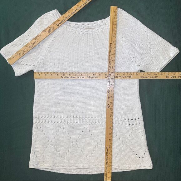 Ann Taylor Loft White Short Sleeve Sweater Blouse Top Shirt Tunic Size Medium - Picture 5 of 7